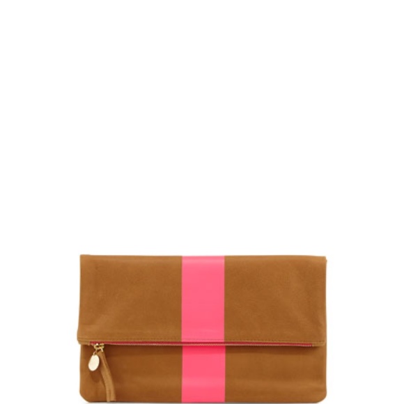 Clare V Brown Clutch with Pink Stripe - Picture 1 of 4